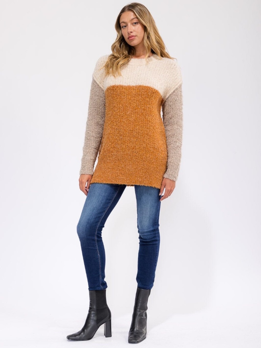 "Mystery" Women's Long Sleeve Knit Color Block Pullover Sweater